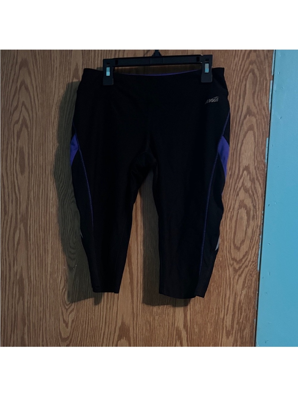 Avia Black Capri Leggings with Purple Panels